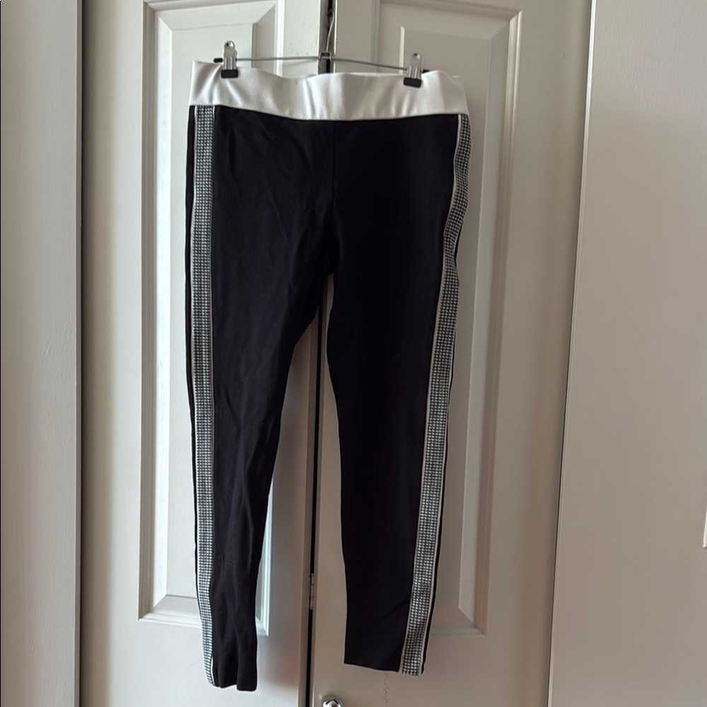 Zara Black Leggings with Checkered White Stripes